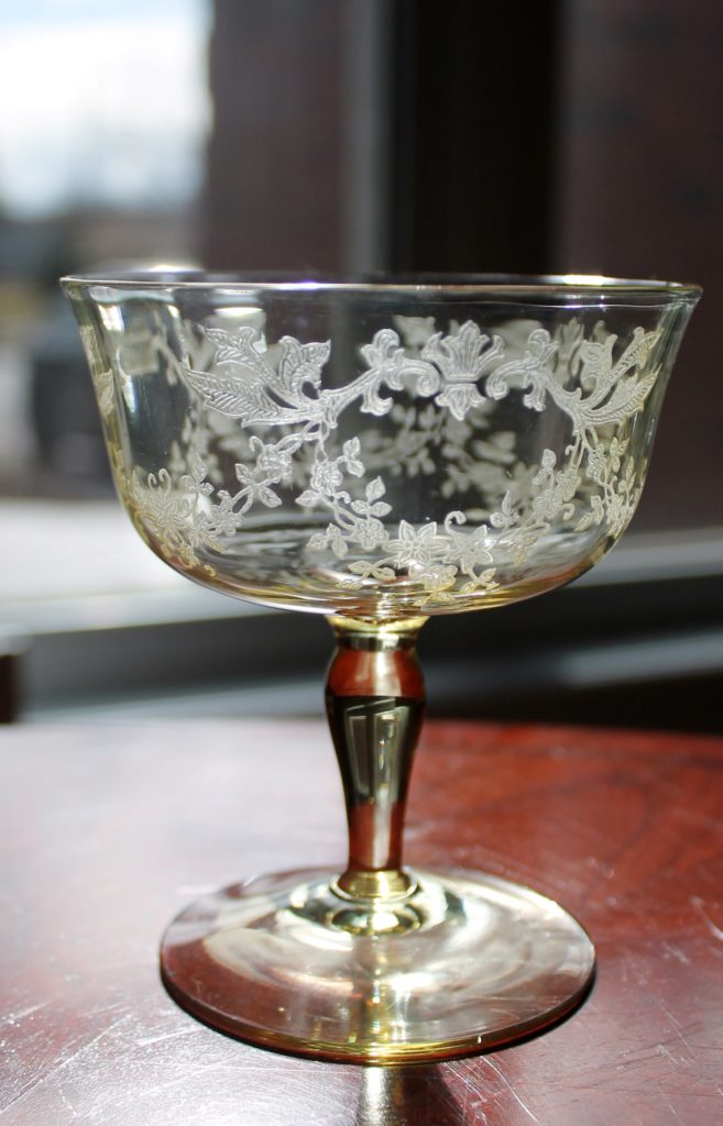 » Yellow Fostoria Glass with Springtime Etch Granny's Glasses